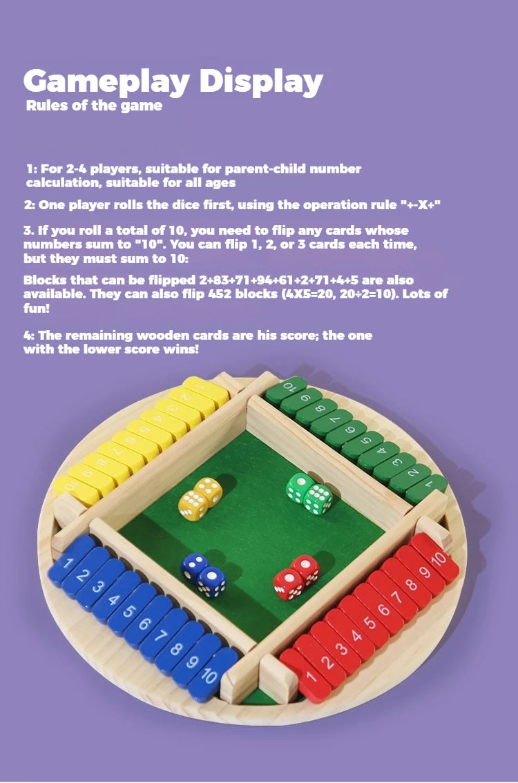 Jeu de retournement rond, jeu de numéros en bois, jeu de dés fermé dans la boîte-jeu de société Parent-enfant, fête de Bar, jeu de jeu de loisirs
