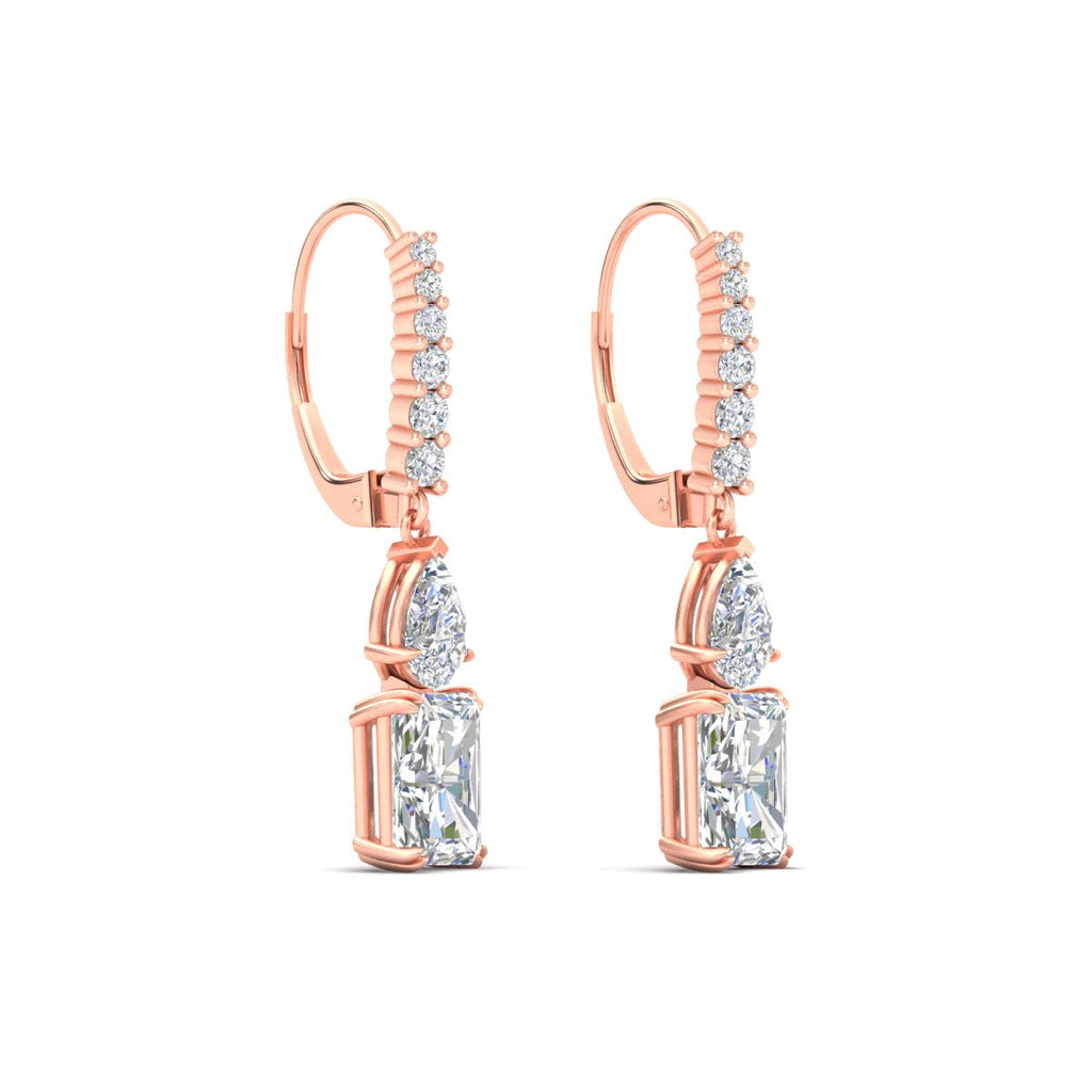 Radiant And Pear Cut Diamond Lever Back Drop Earrings