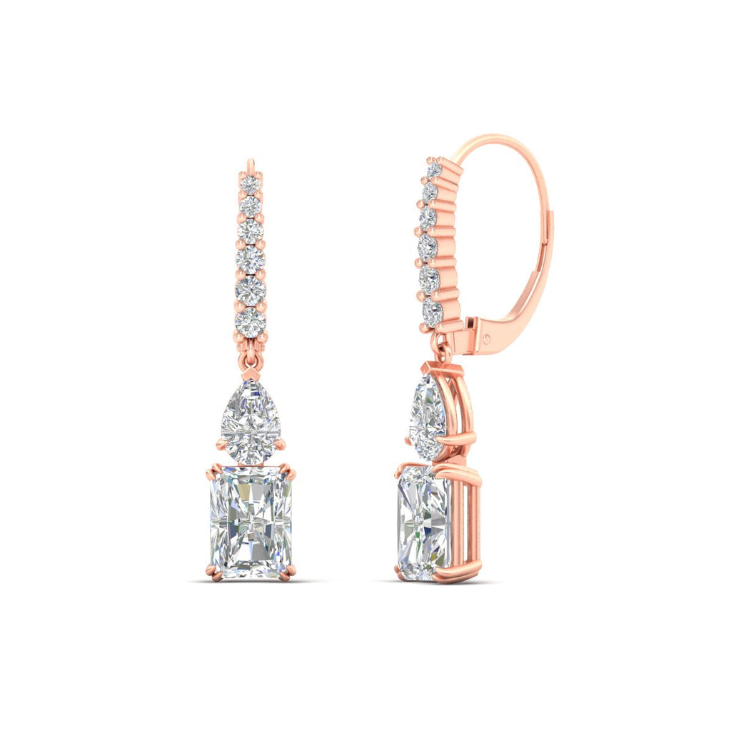 Radiant And Pear Cut Diamond Lever Back Drop Earrings