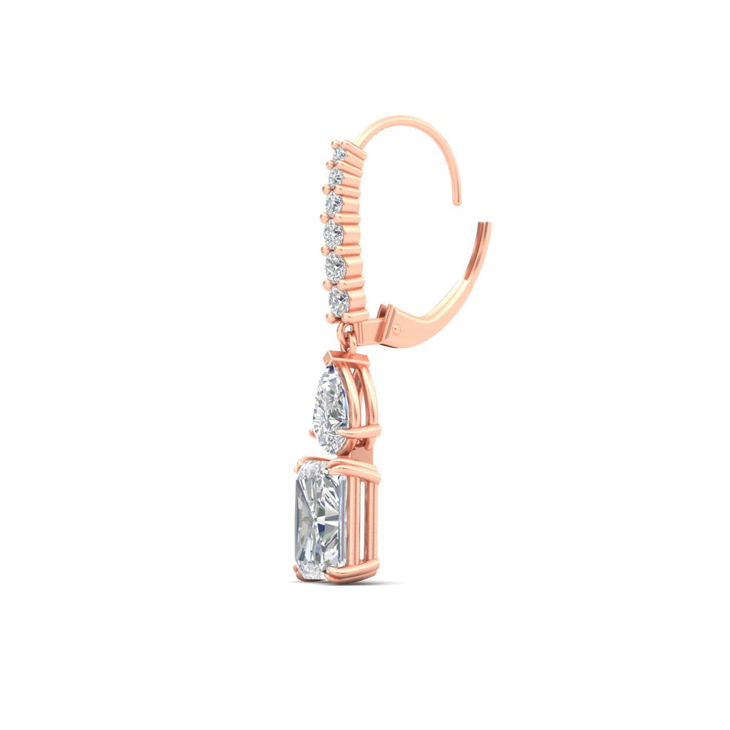 Radiant And Pear Cut Diamond Lever Back Drop Earrings