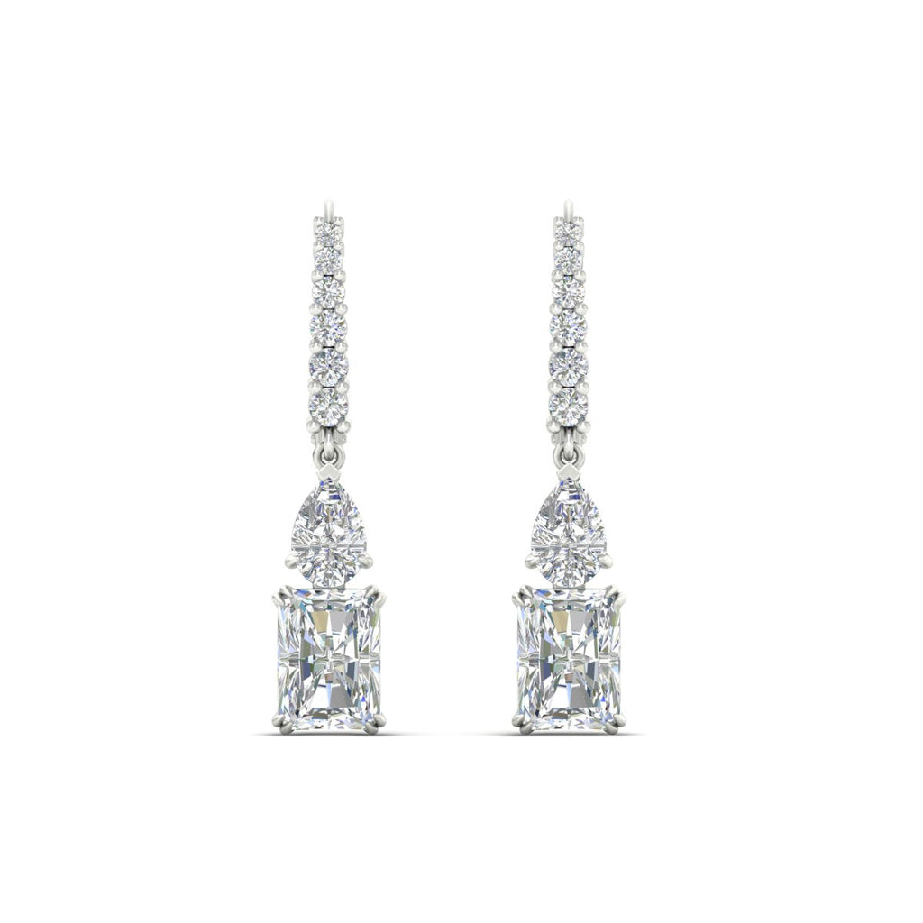Radiant And Pear Cut Diamond Lever Back Drop Earrings