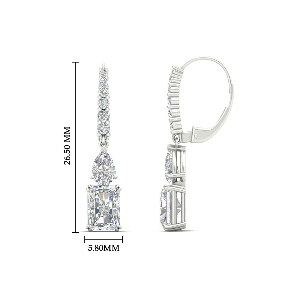 Radiant And Pear Cut Diamond Lever Back Drop Earrings