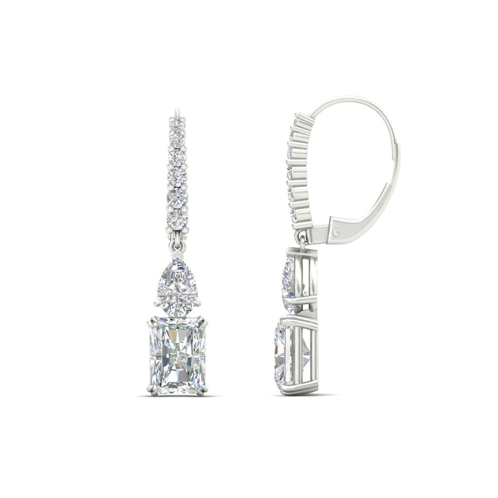 Radiant And Pear Cut Diamond Lever Back Drop Earrings