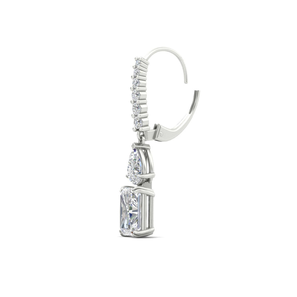 Radiant And Pear Cut Diamond Lever Back Drop Earrings