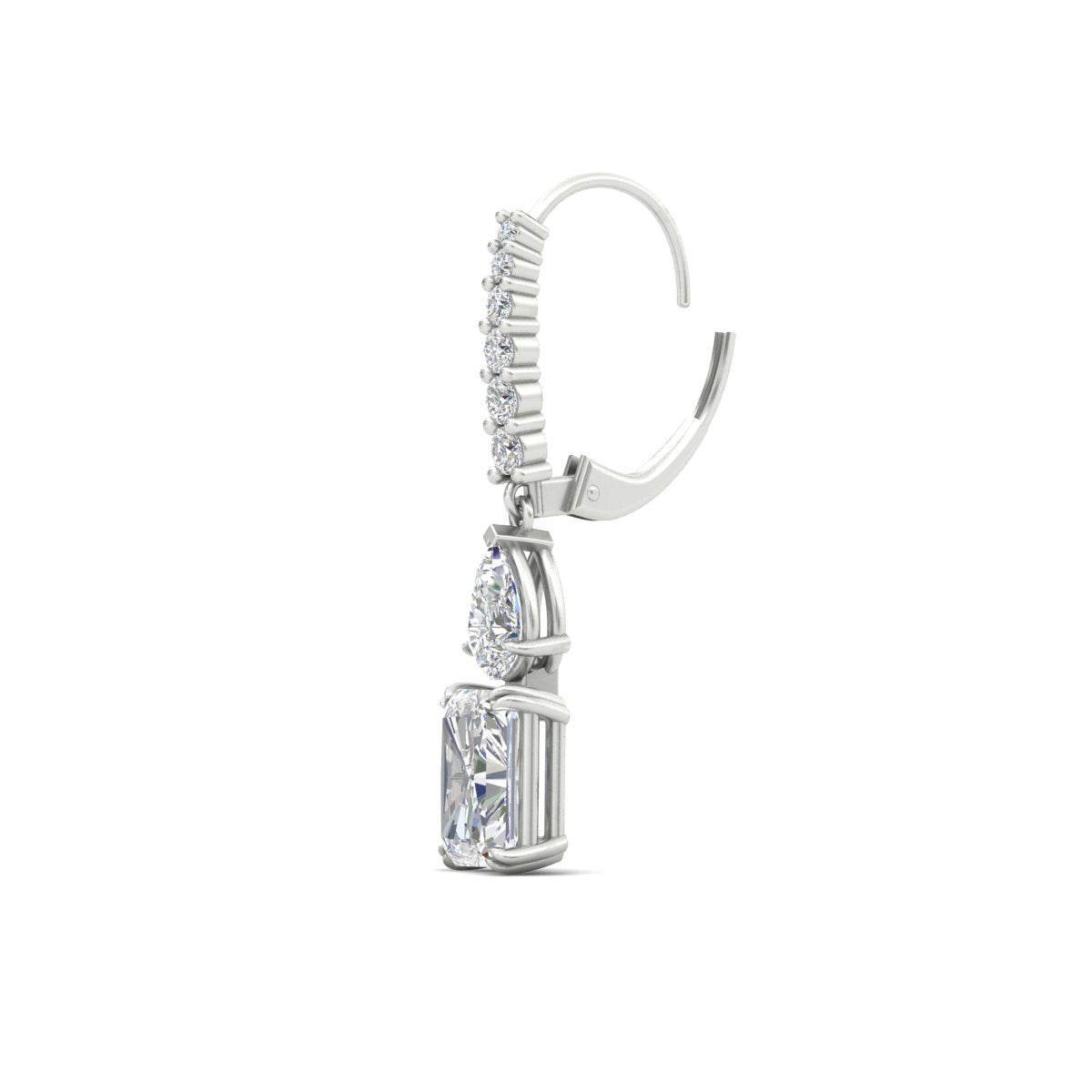 Radiant And Pear Cut Diamond Lever Back Drop Earrings
