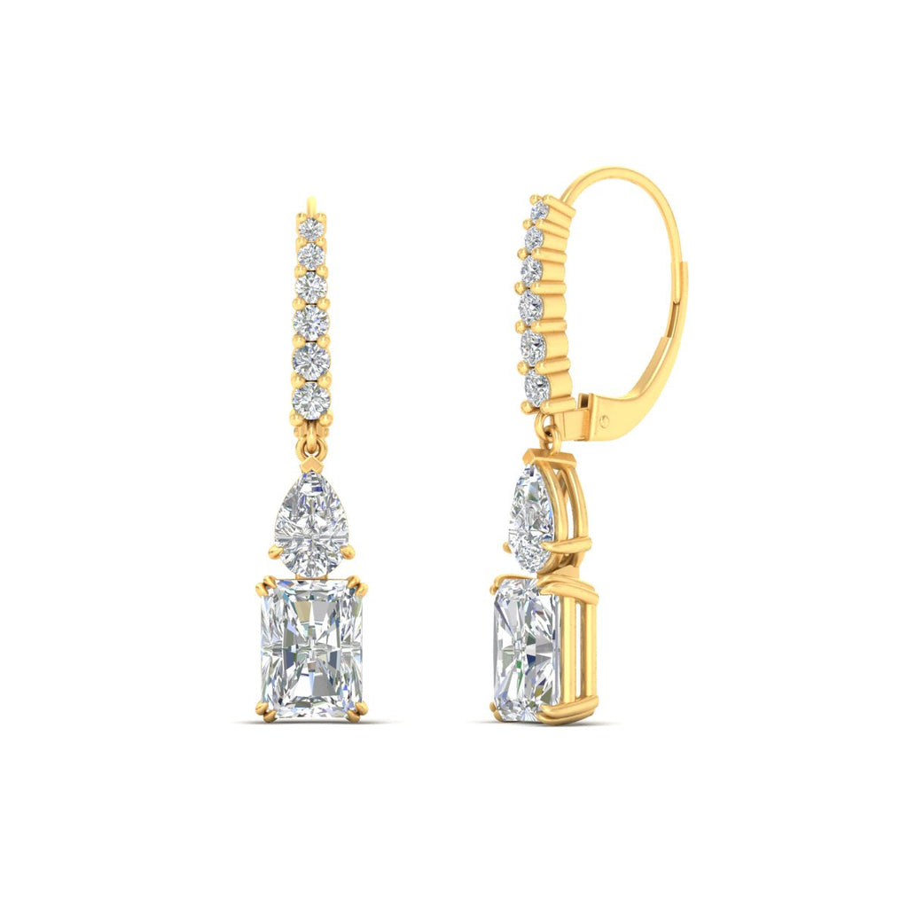 Radiant And Pear Cut Diamond Lever Back Drop Earrings