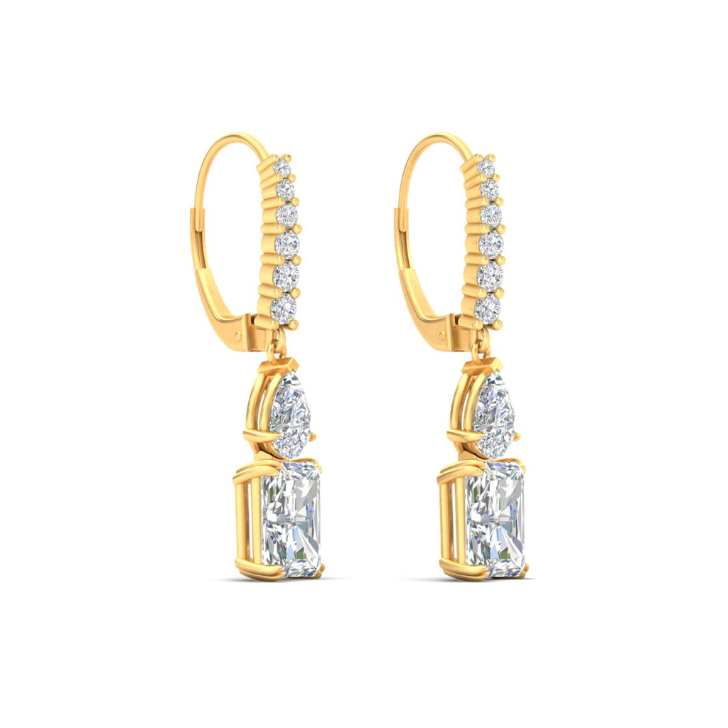 Radiant And Pear Cut Diamond Lever Back Drop Earrings