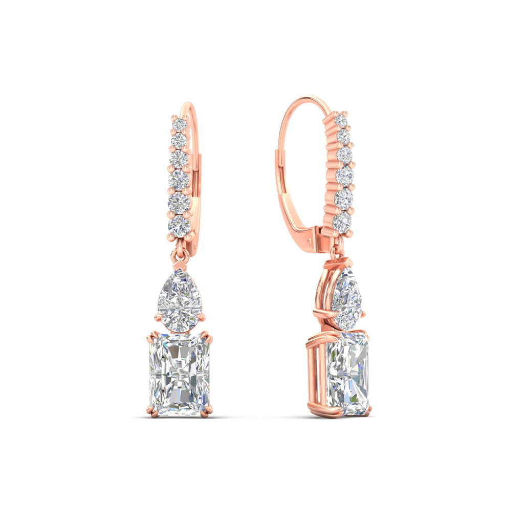 Radiant And Pear Cut Diamond Lever Back Drop Earrings